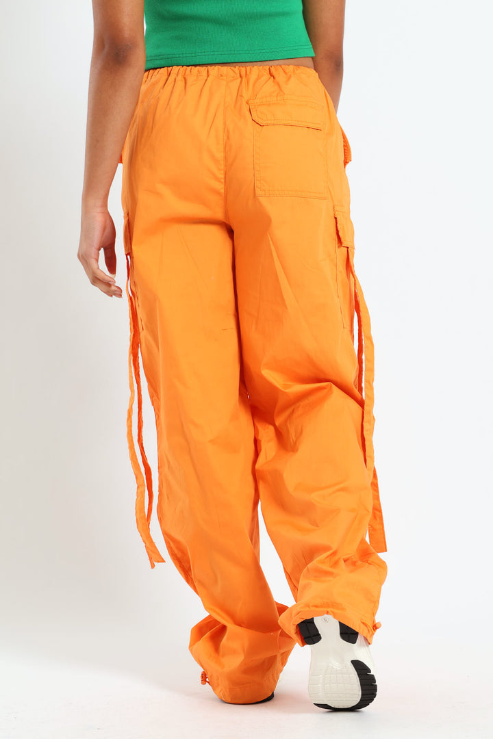 Girls Parachute Pants With Straps - Orange