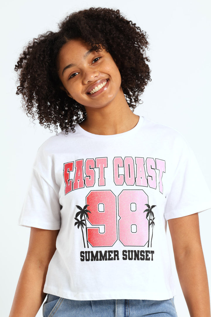 Girls Boxy East Coat Tee - White