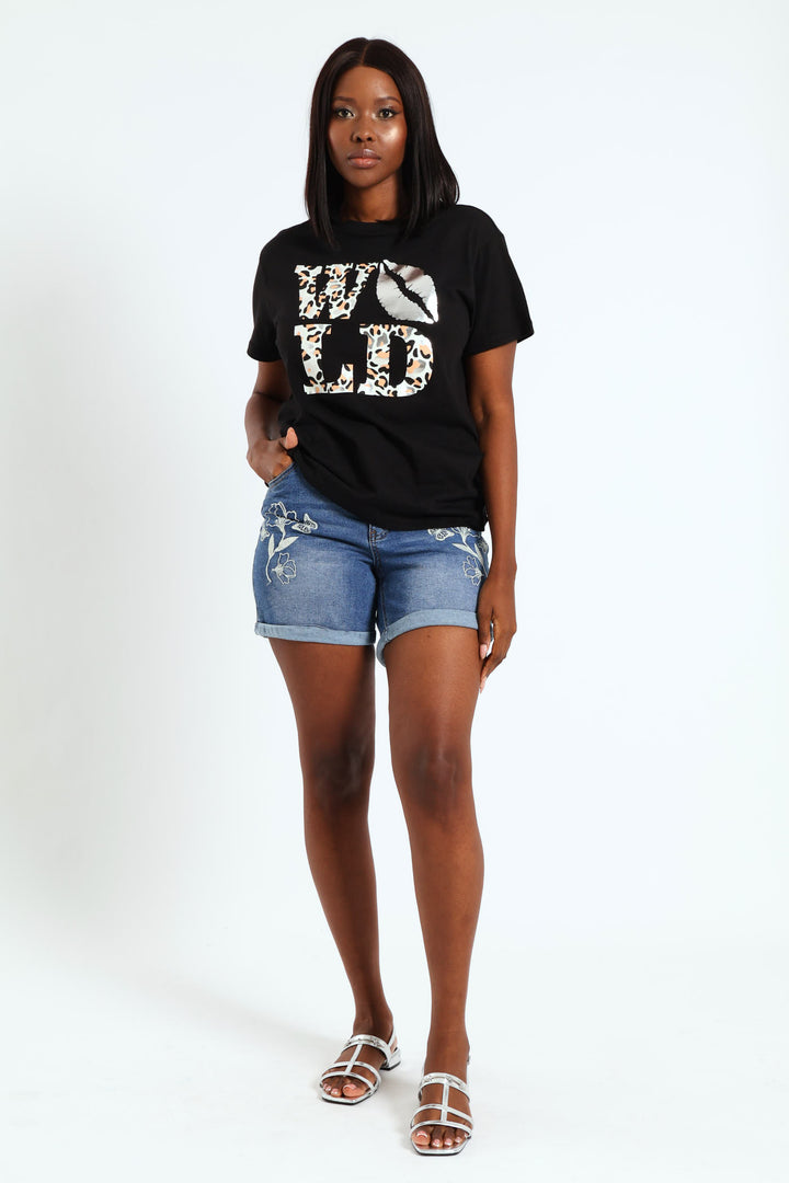 Wild Animal Lips Tee - Black