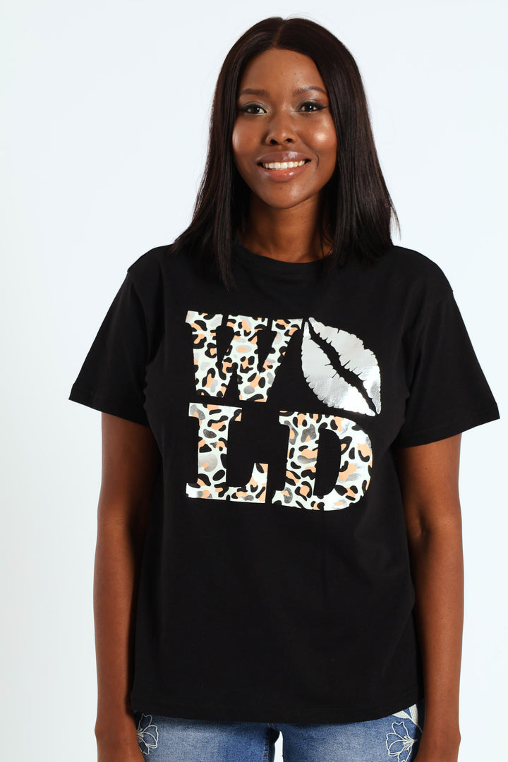 Wild Animal Lips Tee - Black