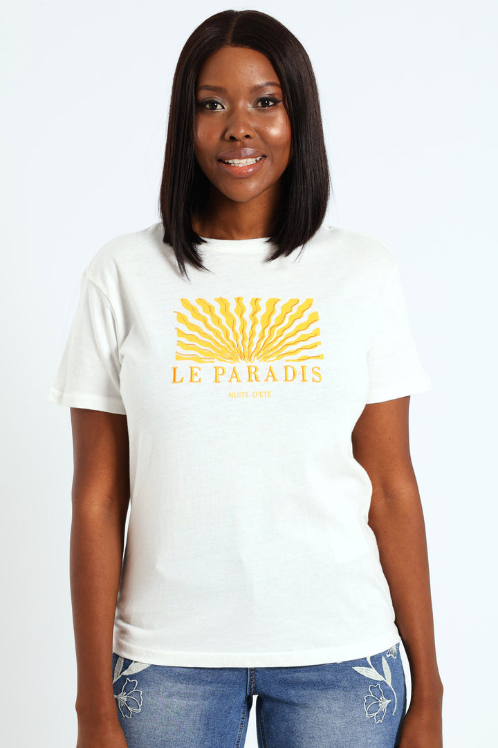 Sunray Paradise Embroidered Tee - Ivory