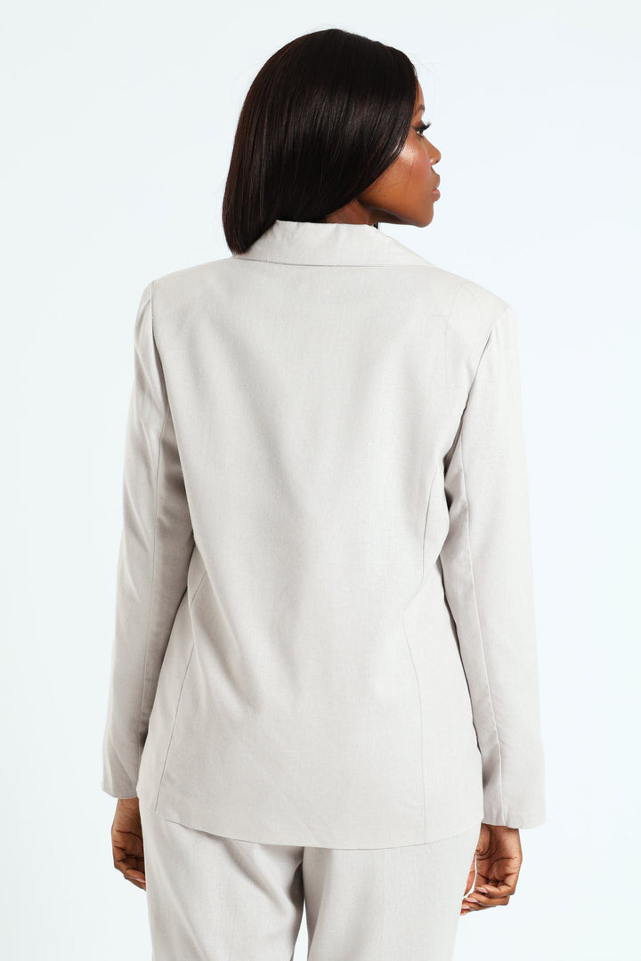 Double Button Linen Blazer - Grey