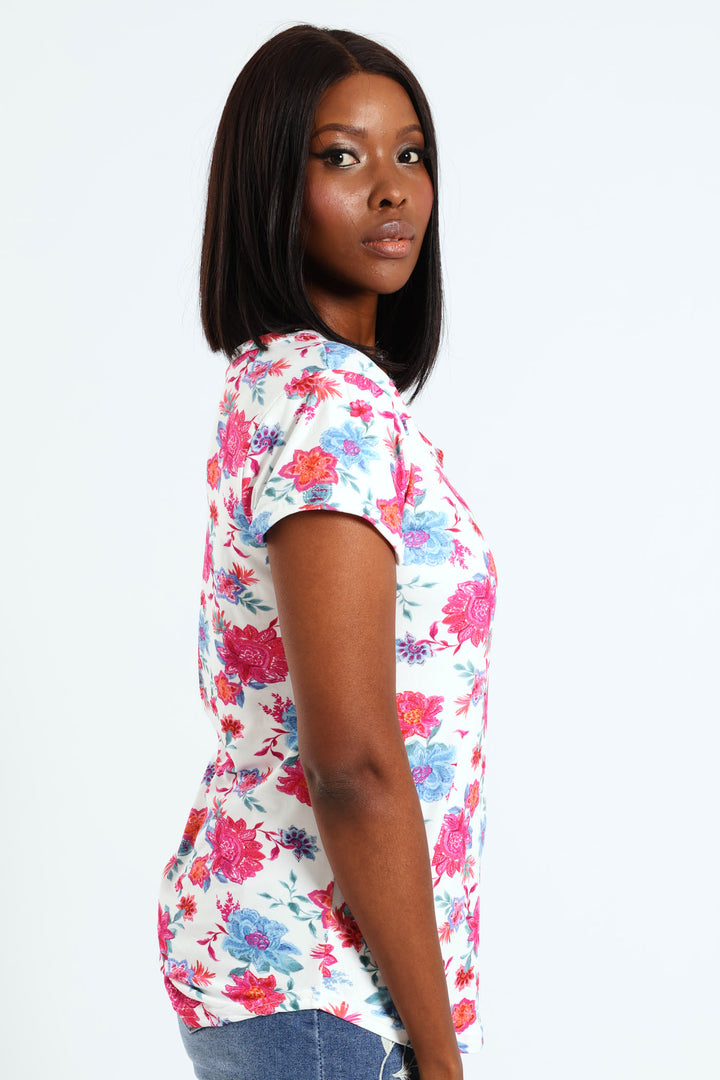 Bright Flowers Print Pocket Tee