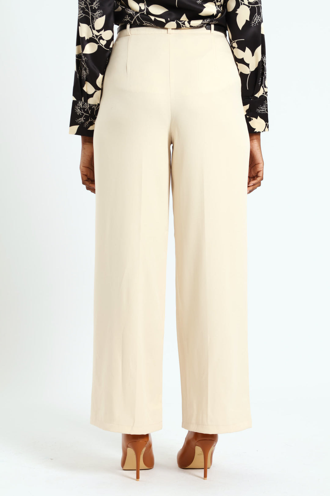 Belted Tailored Wide Leg Pant - Beige