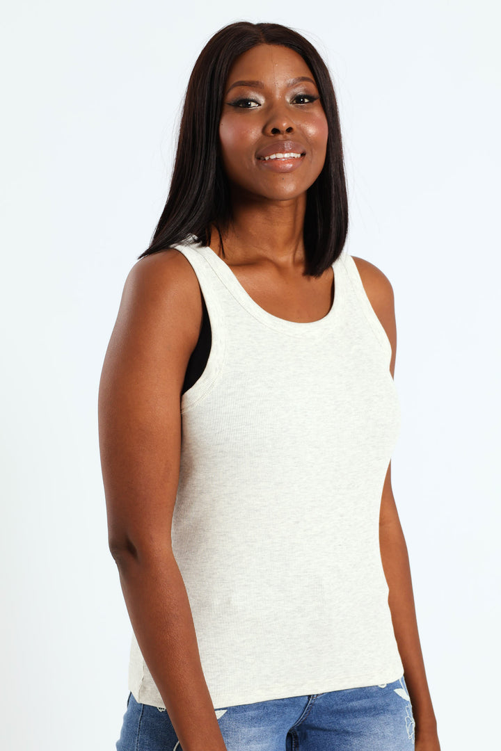 Sleeveless Rib Tank - Oatmeal Melange