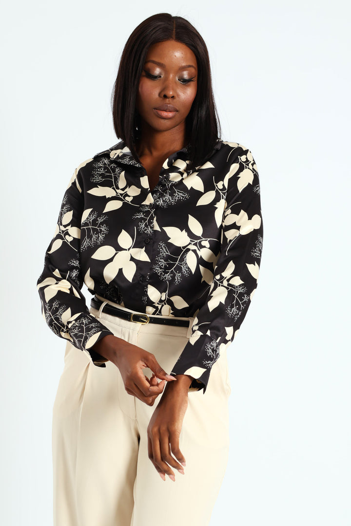 Monochrome Satin Shirt - Black/Beige