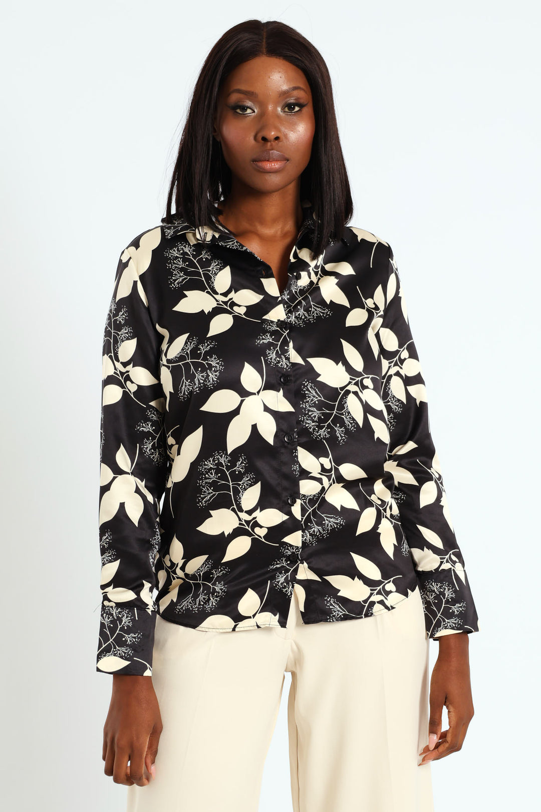 Monochrome Satin Shirt - Black/Beige