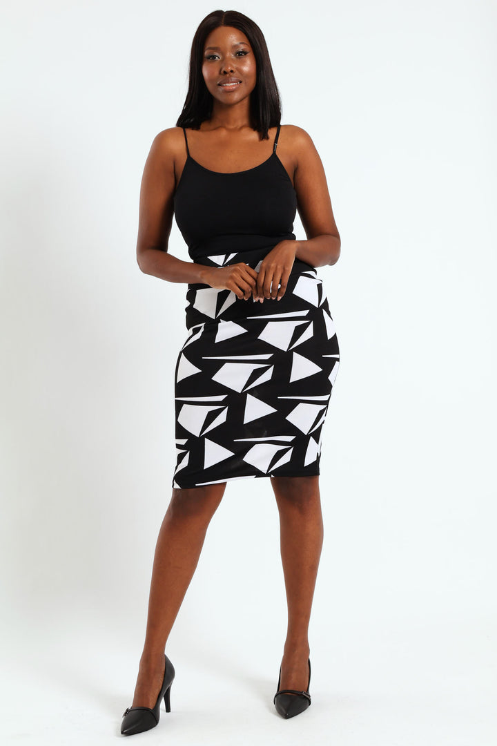 Monochrome Basic Career Skirt - Black/White