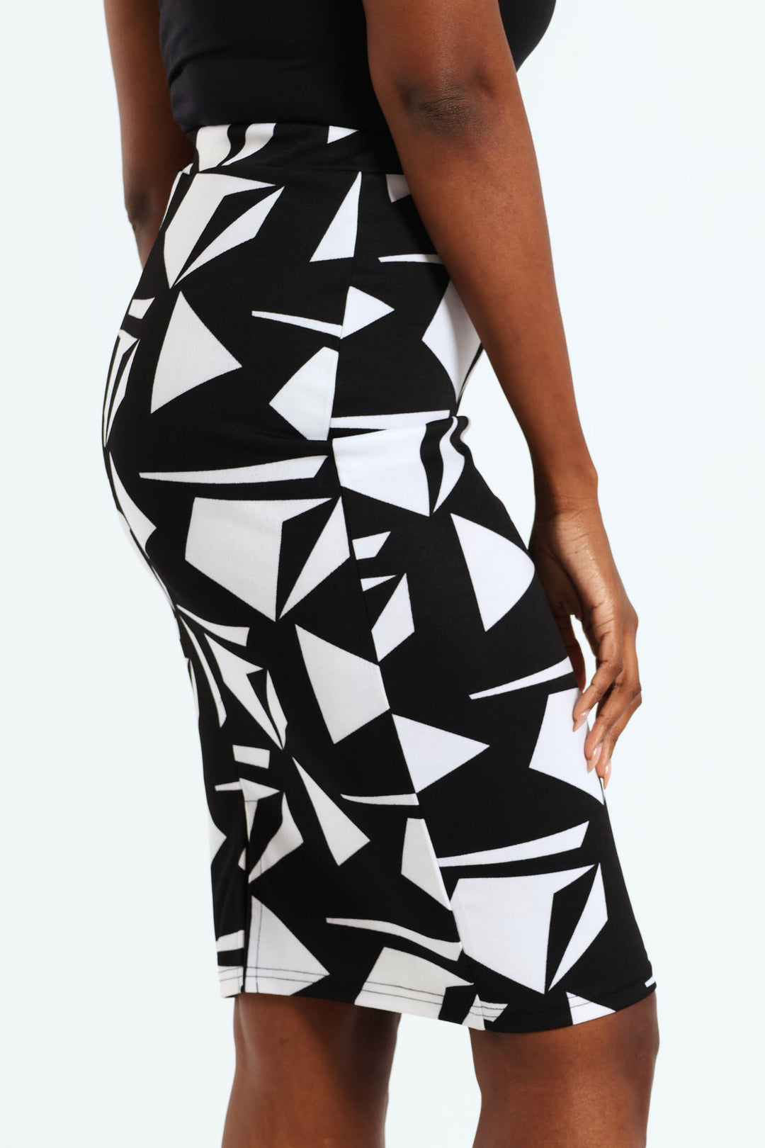 Monochrome Basic Career Skirt - Black/White