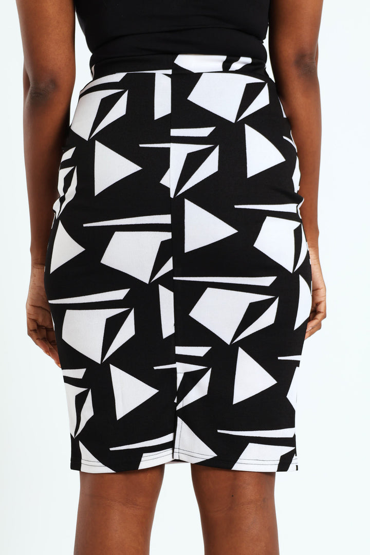 Monochrome Basic Career Skirt - Black/White