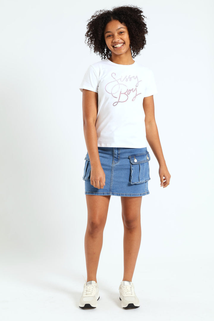 Girls Ombre Bling Tee - White