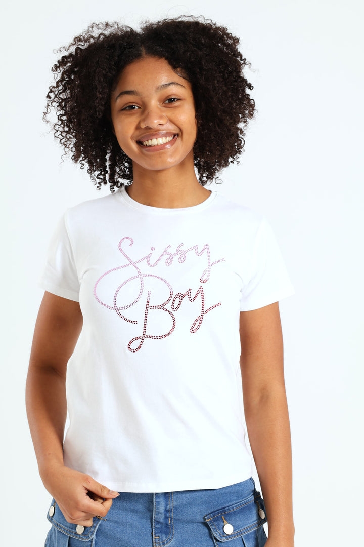 Girls Ombre Bling Tee - White