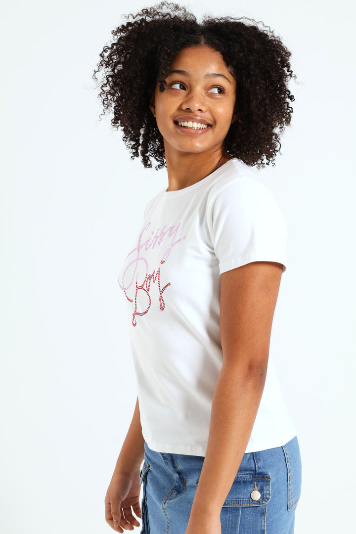 Girls Ombre Bling Tee - White