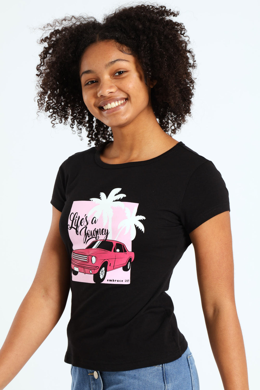 Girls Regular Car Tee - Black