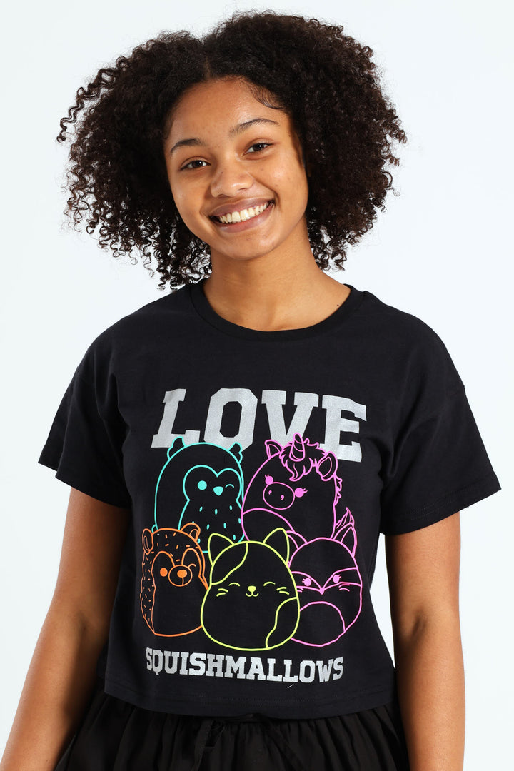 Girls Squish Team Boxy Tee - Black