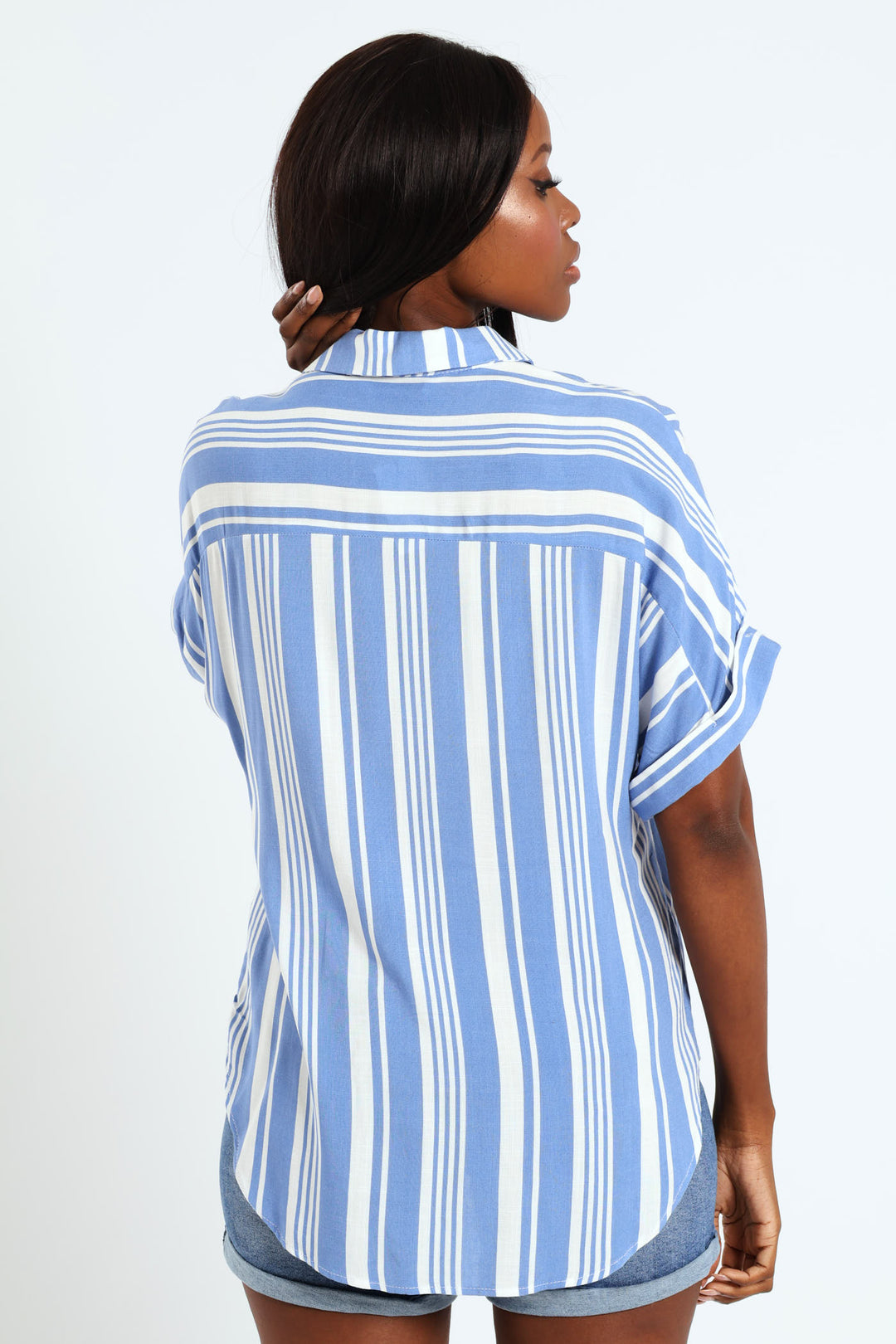 Single Pocket Turnup Stripe Easywearing Shirt - White/Blue