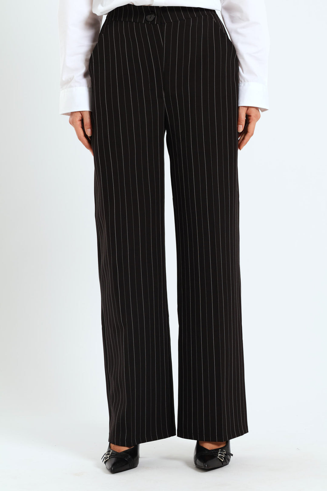 Pin Stripe Straight Leg Pant - Black/White