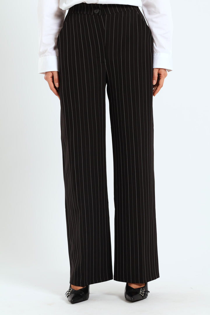 Pin Stripe Straight Leg Pant - Black/White