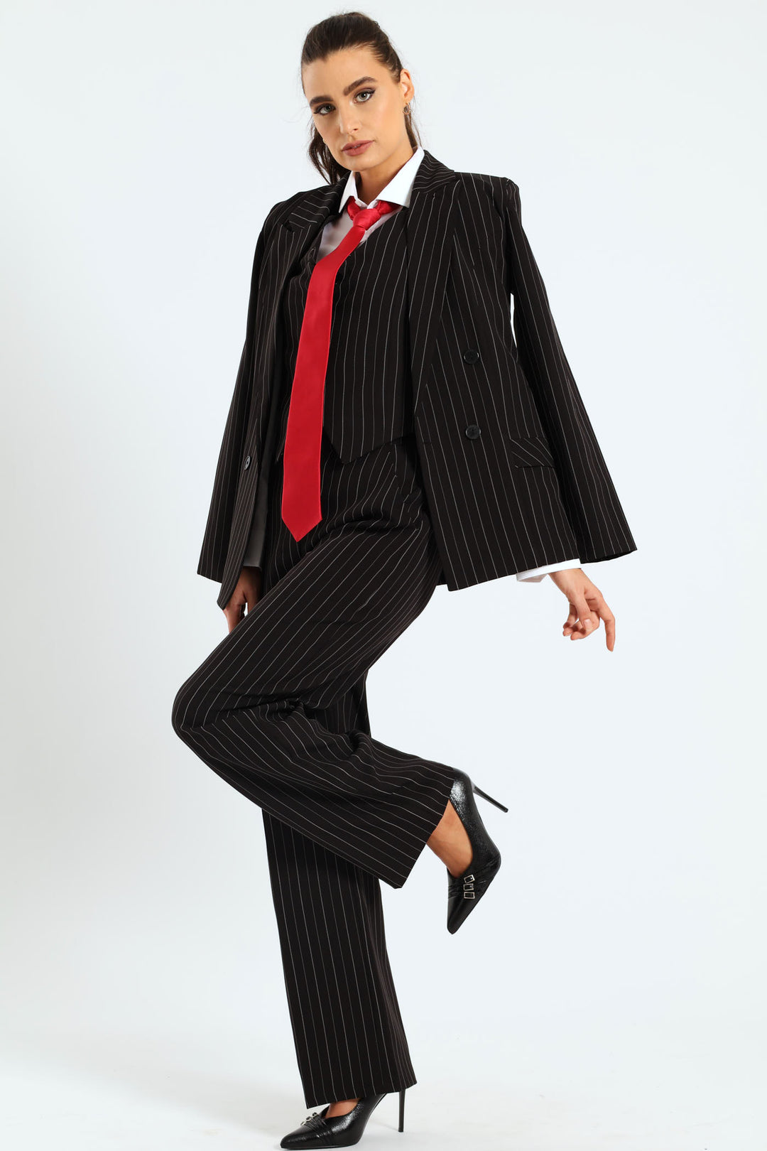 Double Pin Stripe Blazer - Black/White