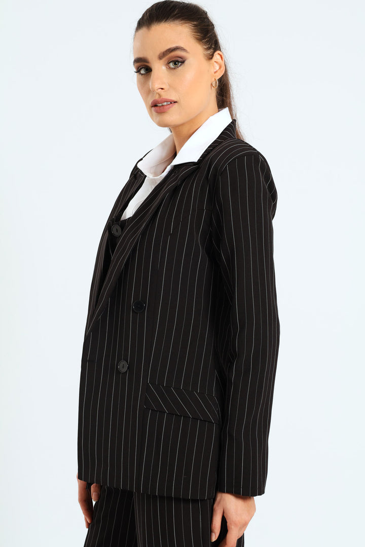 Double Pin Stripe Blazer - Black/White