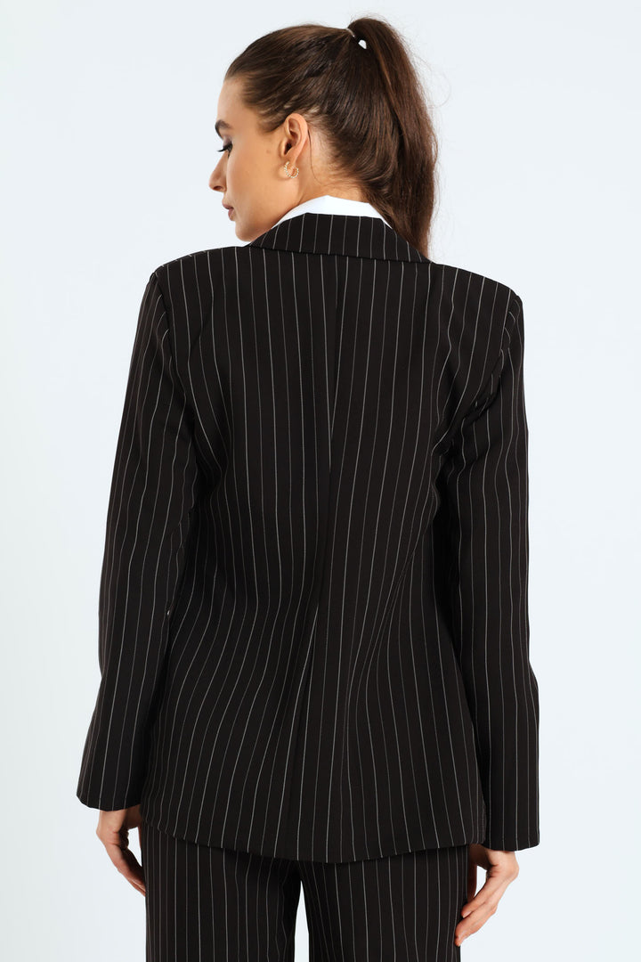 Double Pin Stripe Blazer - Black/White