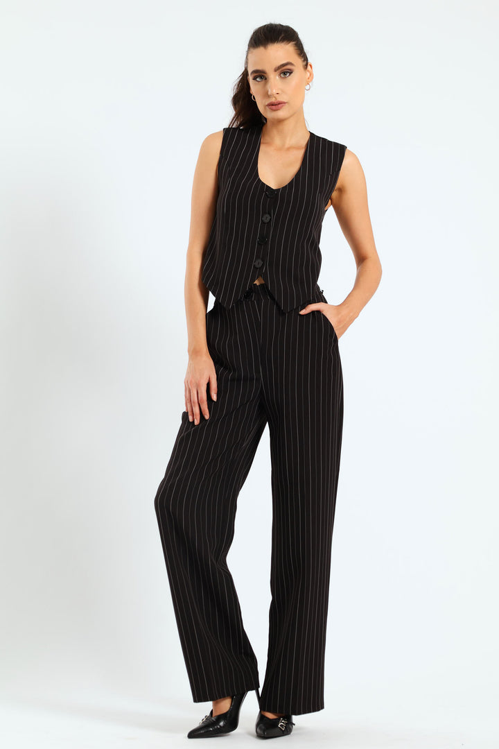 Panelled Pin Stripe Waistcoat - Black/White