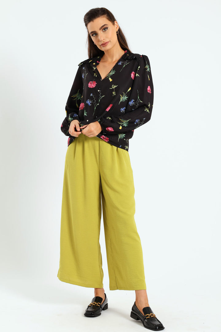 Pull On Pleat Front Wideleg Capri Pants - Chartreuse