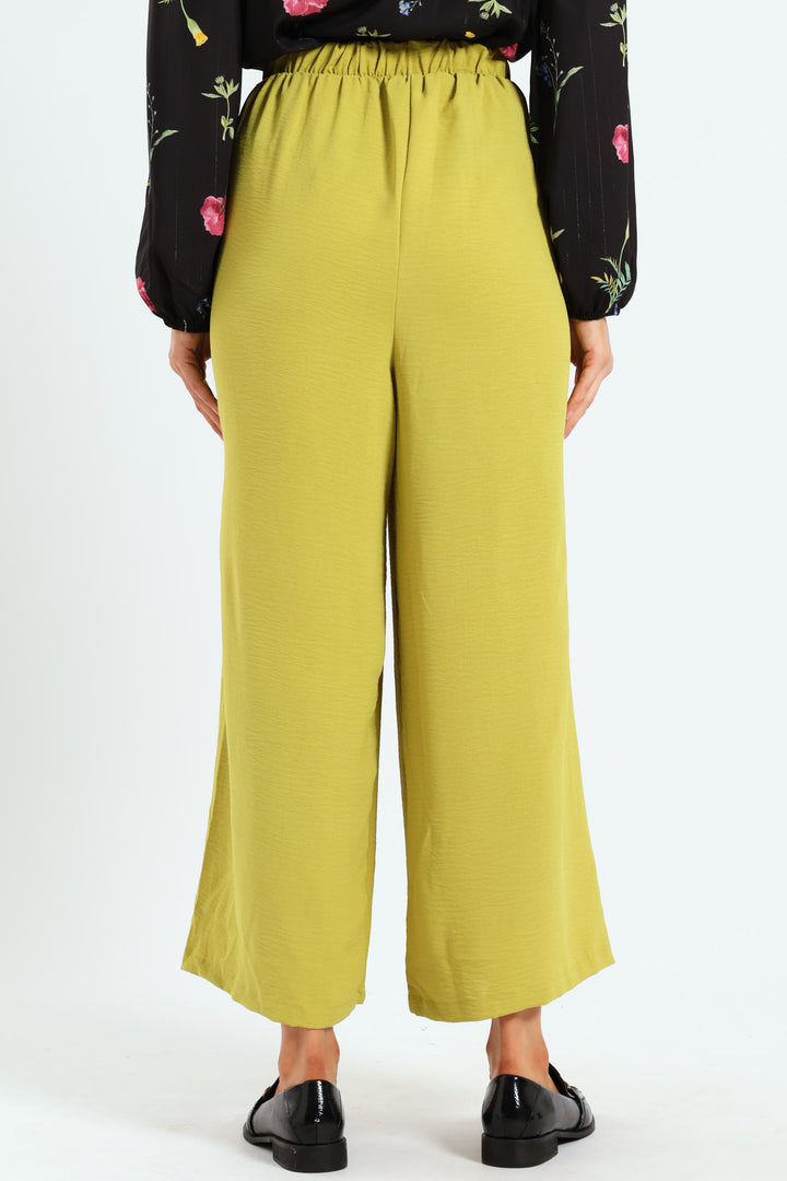 Pull On Pleat Front Wideleg Capri Pants - Chartreuse