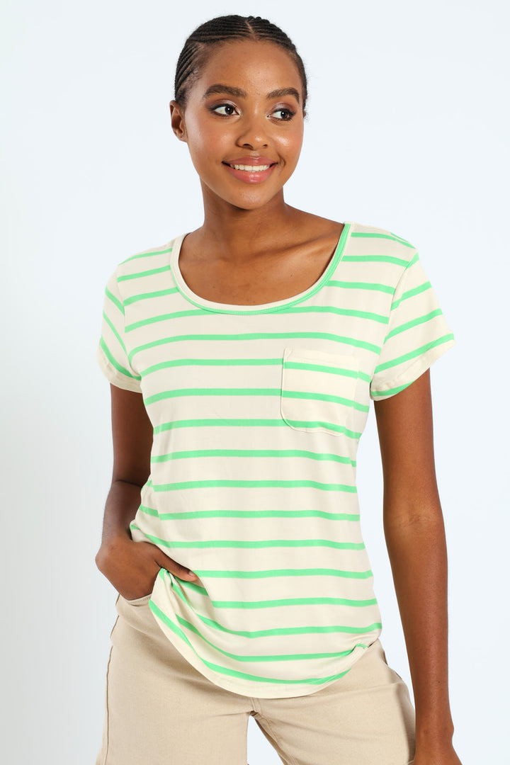 Breton Stripe Pocket Tee - Bright Green