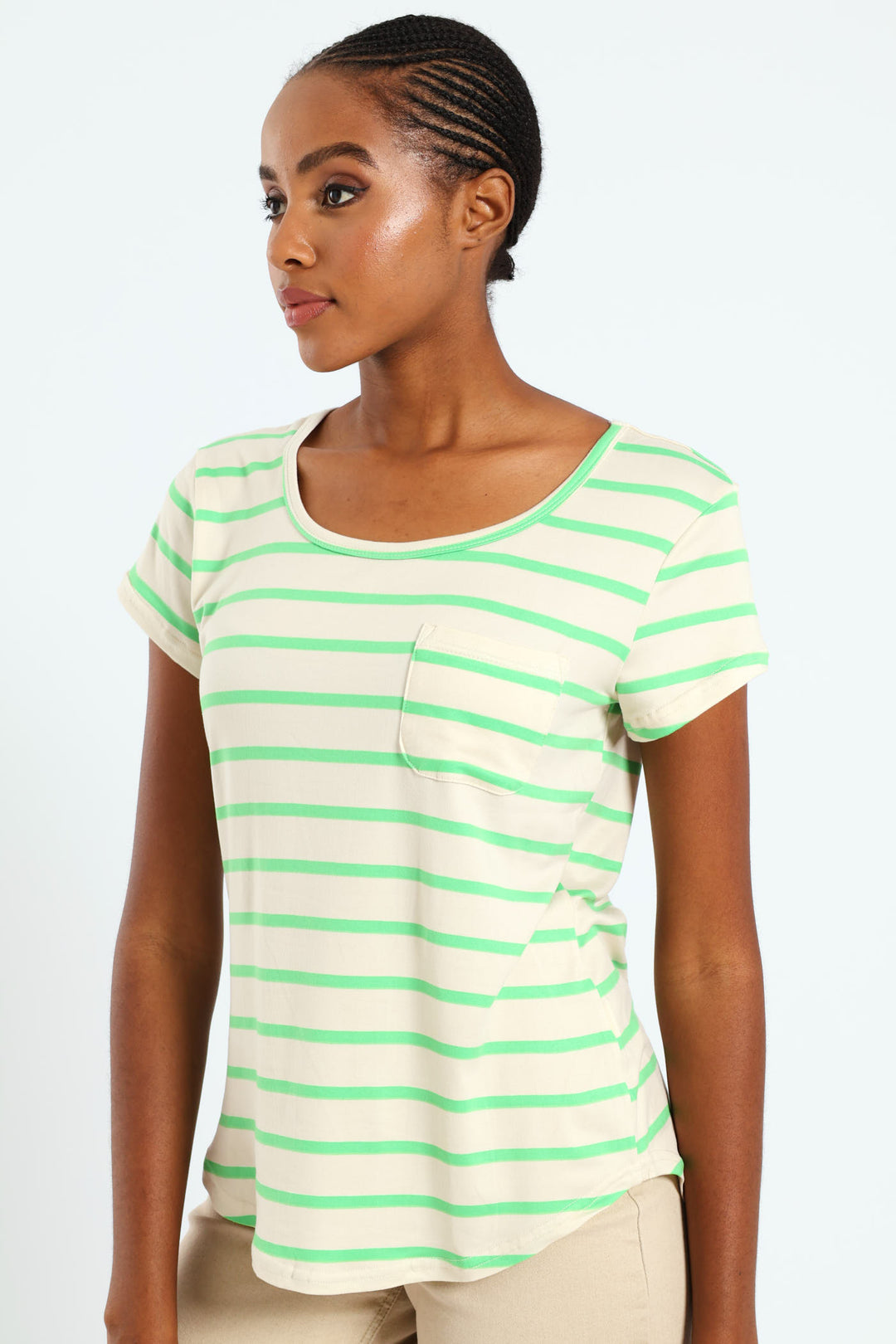 Breton Stripe Pocket Tee - Bright Green