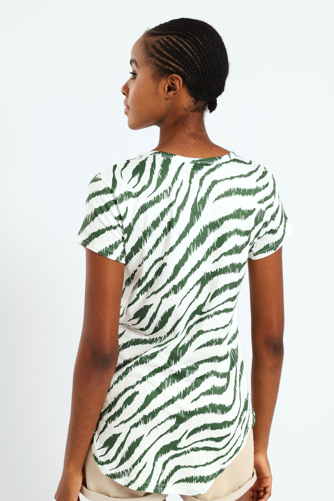 Zebra Print Pocket Tee - White/Green