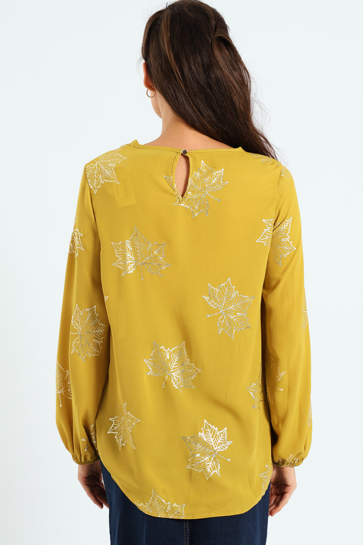 Long Sleeve Formal Blouse - Mustard