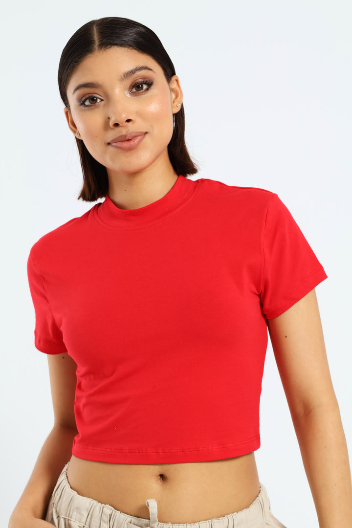 High Neck Basic Tee - Red