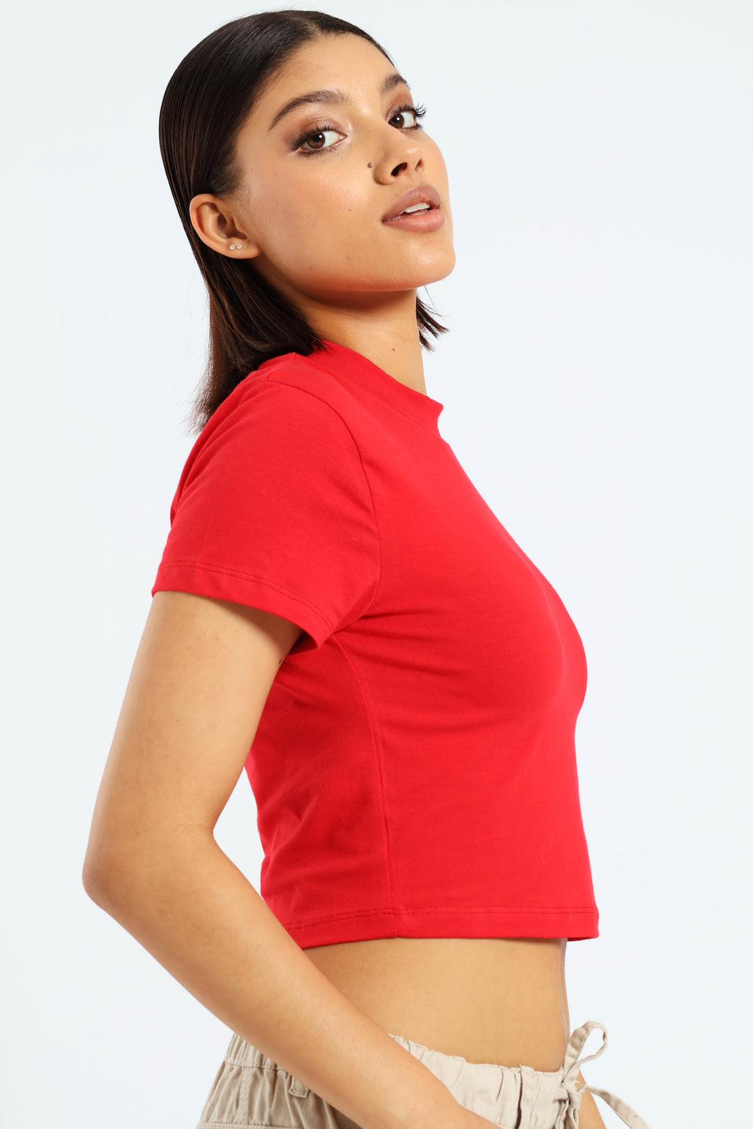 High Neck Basic Tee - Red