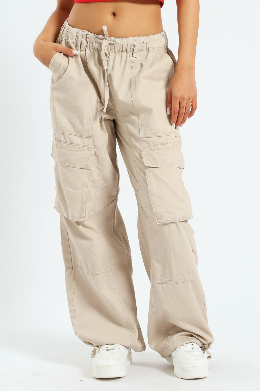 Contrast Cargo Trousers - Stone