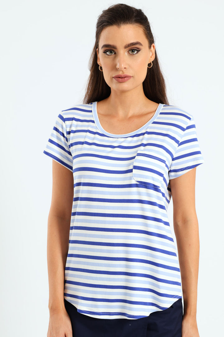 Stripe Pocket Tee - Blue