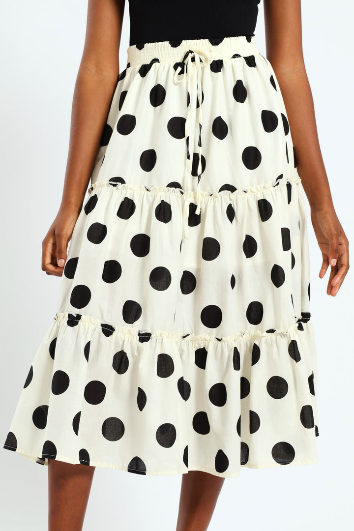 Tiered Polka Midaxi Skirt - Black/Cream