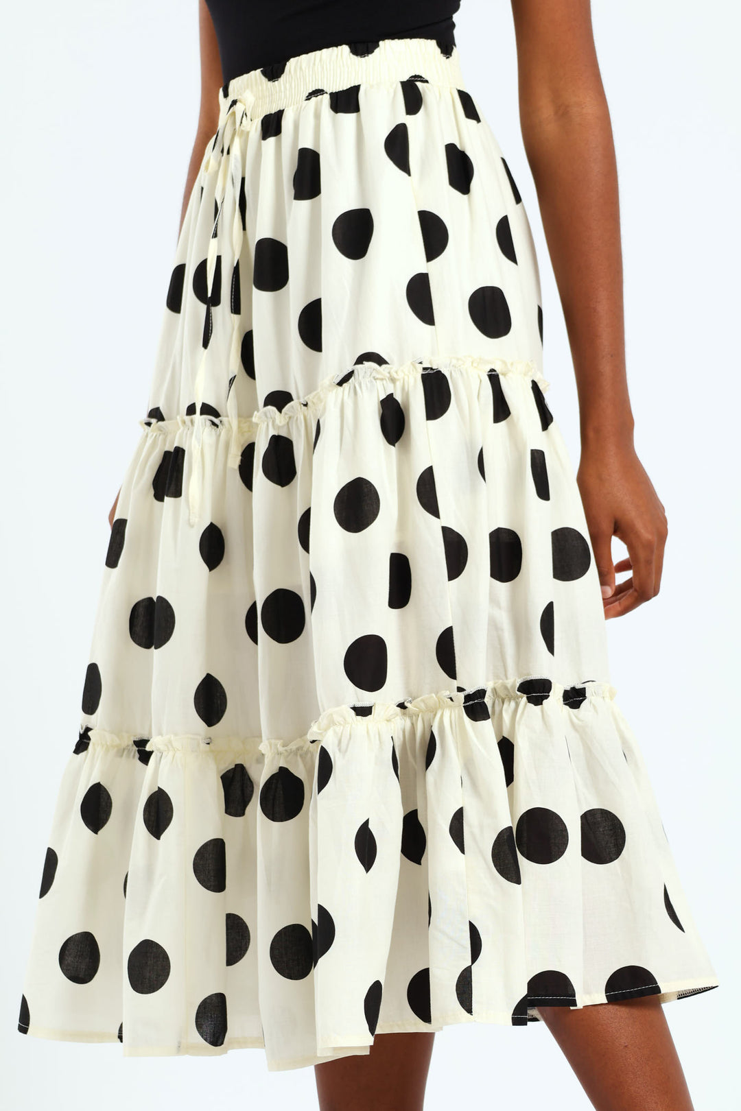 Tiered Polka Midaxi Skirt - Black/Cream