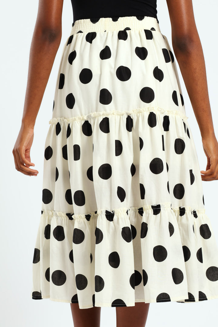 Tiered Polka Midaxi Skirt - Black/Cream