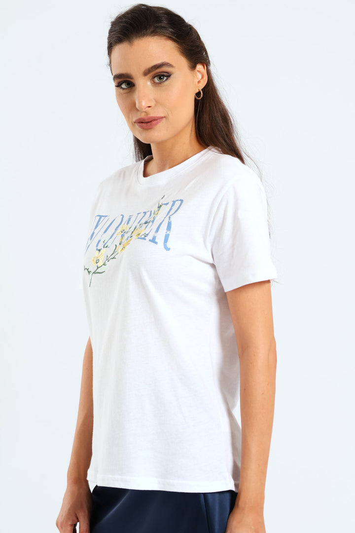 Embroidered Flower Wonder Tee - White