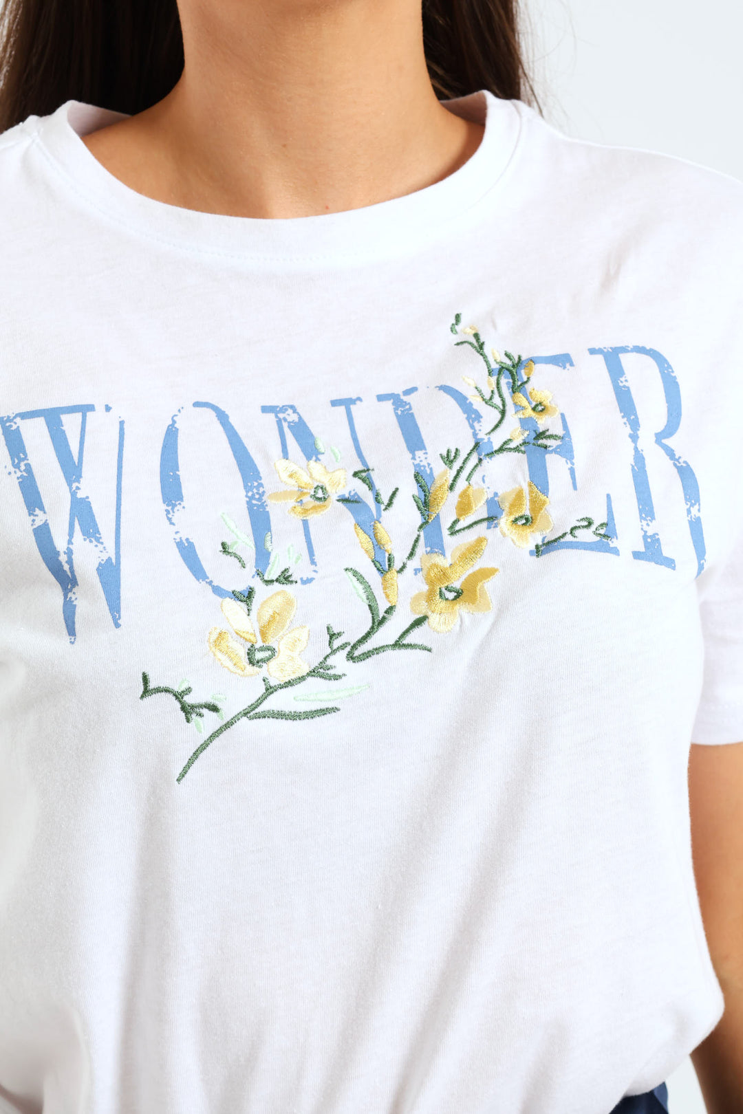 Embroidered Flower Wonder Tee - White