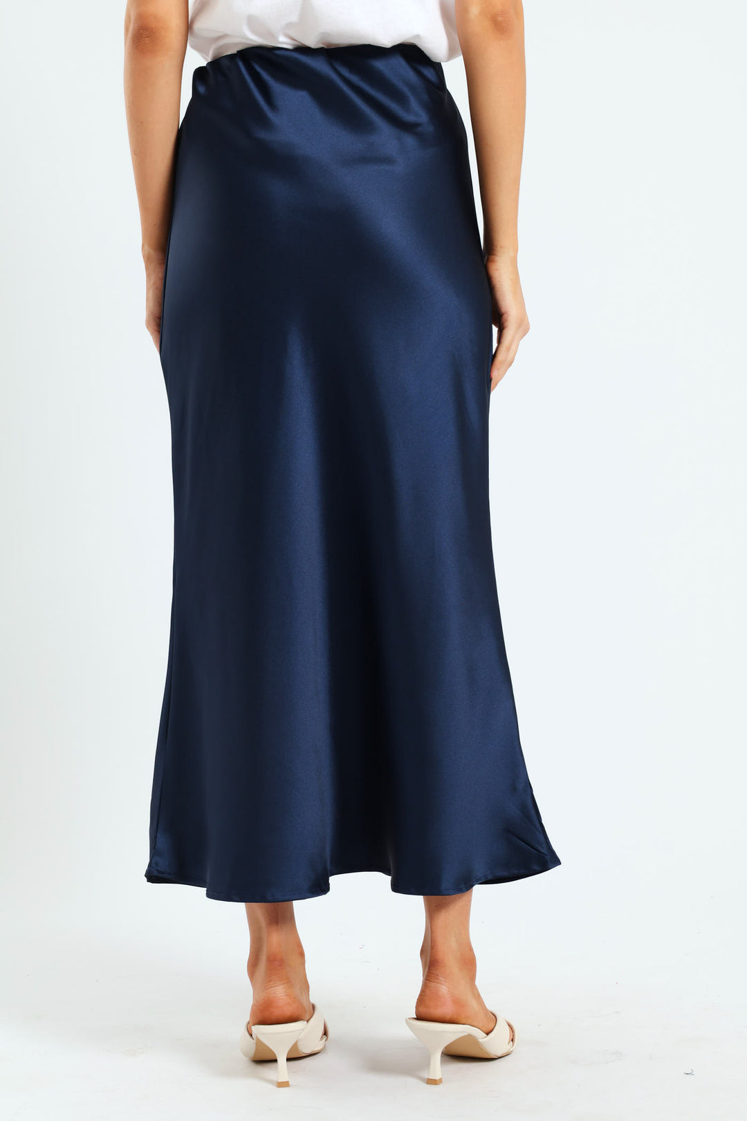 Satin Midi Slip Skirt - Navy