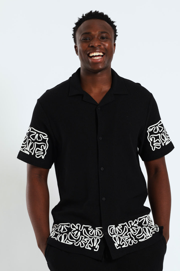 Cord Embroidered Shirt - Black