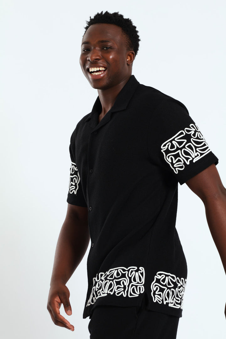 Cord Embroidered Shirt - Black