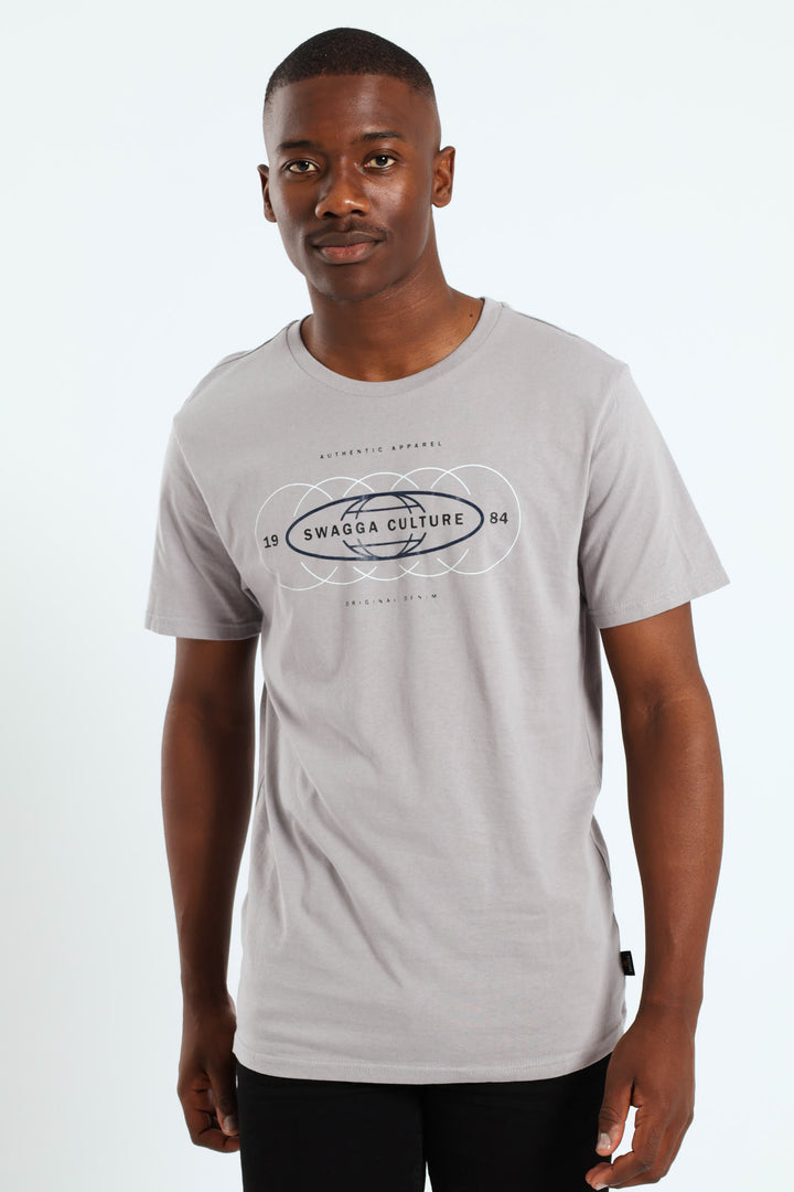 Basic Print Short Sleeve Tee - Light Grey