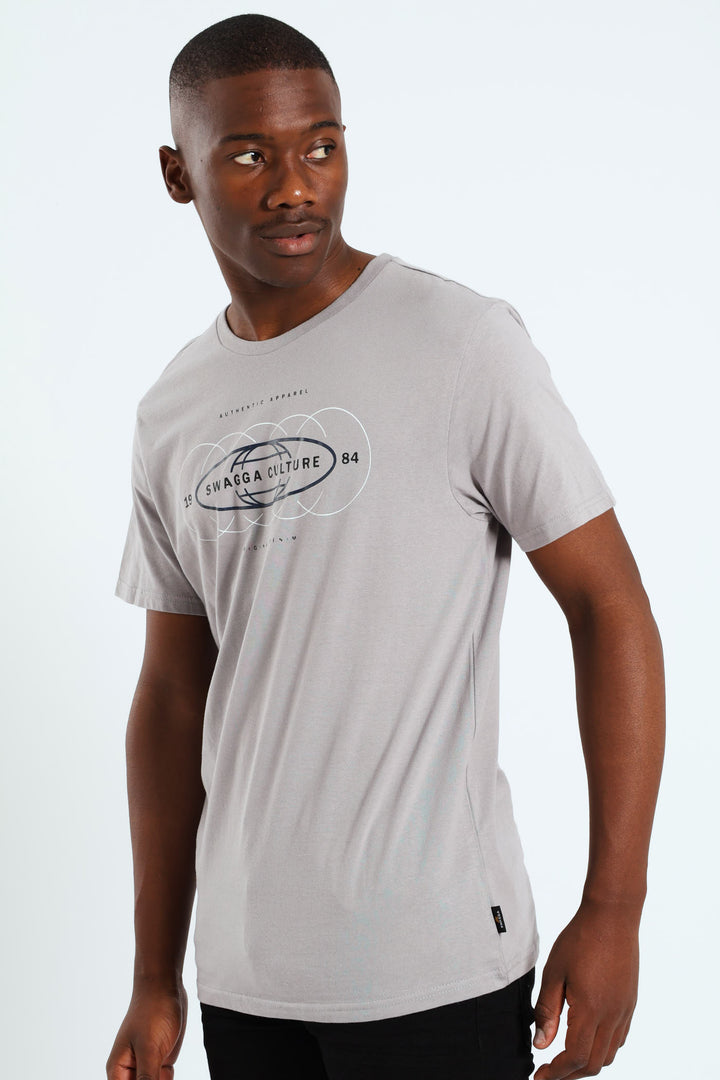 Basic Print Short Sleeve Tee - Light Grey