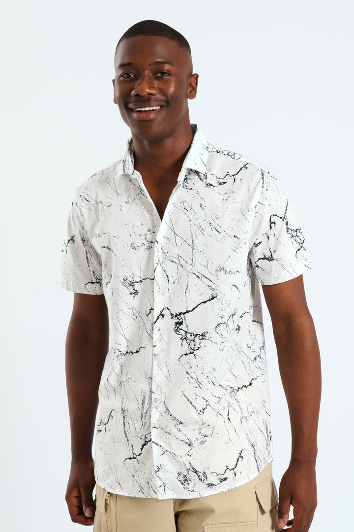 Short Sleeve Marble Shirt - White/Black