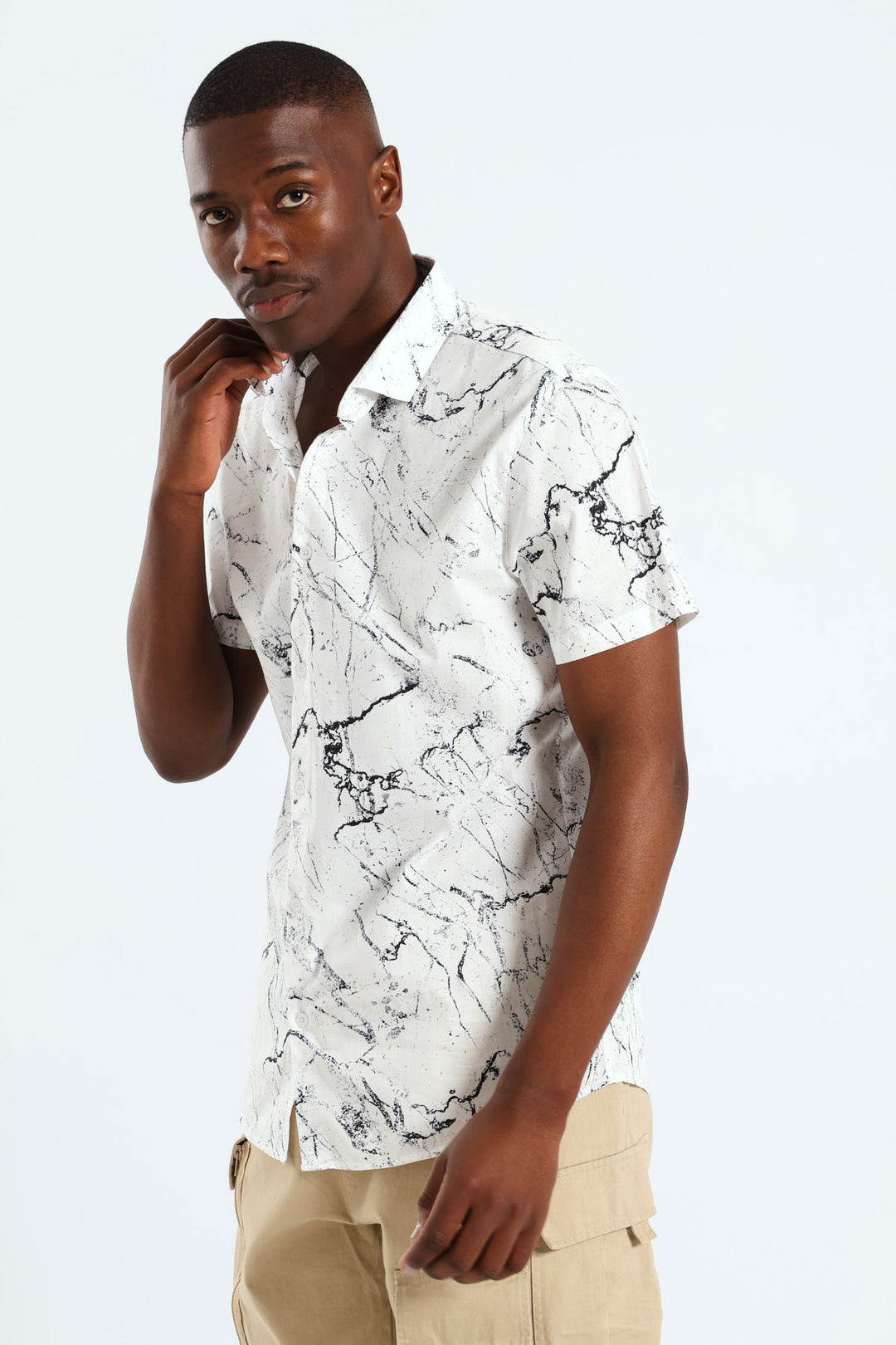 Short Sleeve Marble Shirt - White/Black