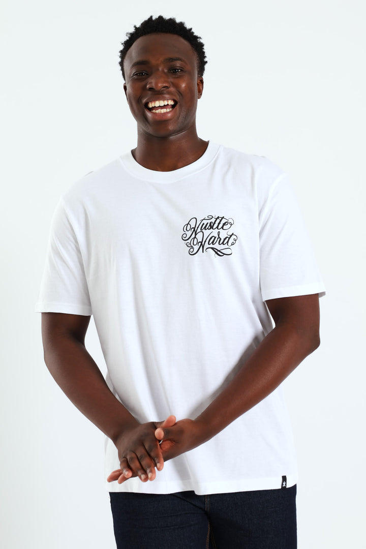 Hustle Hard Back & Front Tee - White