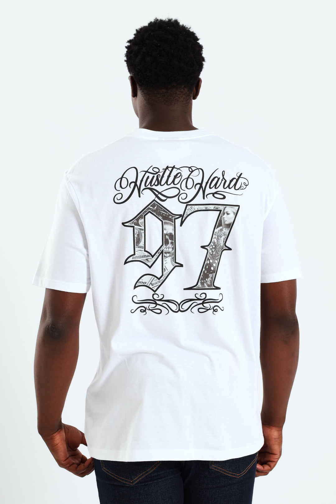 Hustle Hard Back & Front Tee - White